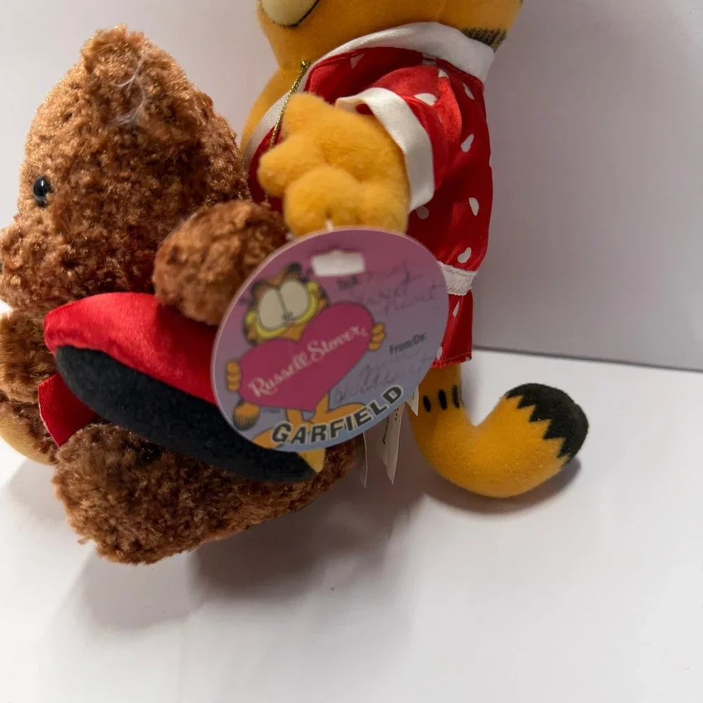 Vintage Russell Stover Garfield Plush in Heart Pajamas with Pooky Teddy Bear NWT